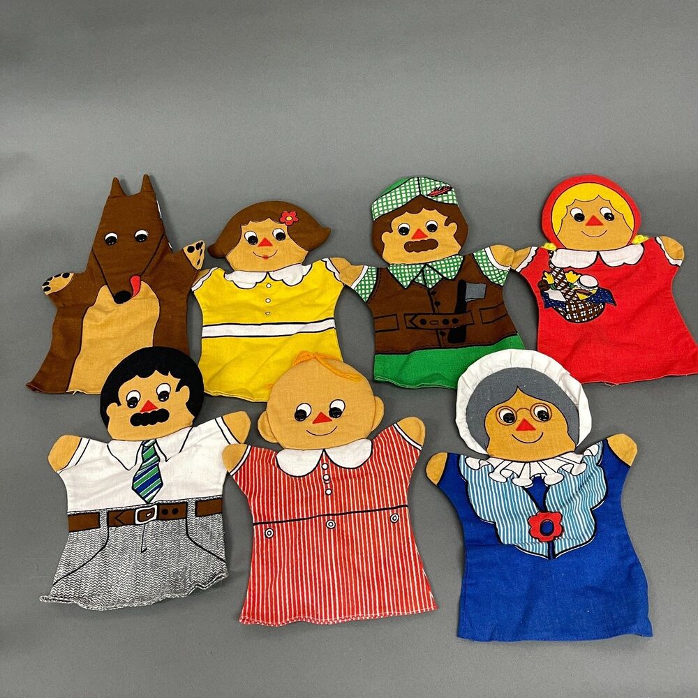 Vintage‎ Little Red Riding Hood Grandma Wolf Hand Puppets Lot of 7
